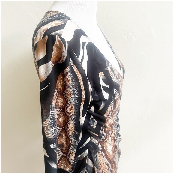 Joseph Ribkoff Animal Print Faux Wrap Dress Sz 8 Draped Front Stretch Above Knee - Picture 11 of 11